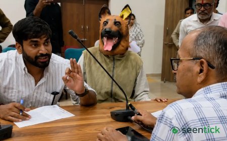A man in a dog suit, a peculiar protest in Madhya Pradesh Collectorate office