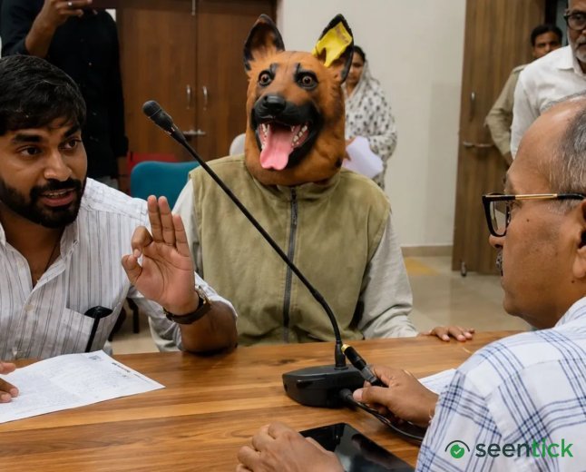 A man in a dog suit, a peculiar protest in Madhya Pradesh Collectorate office