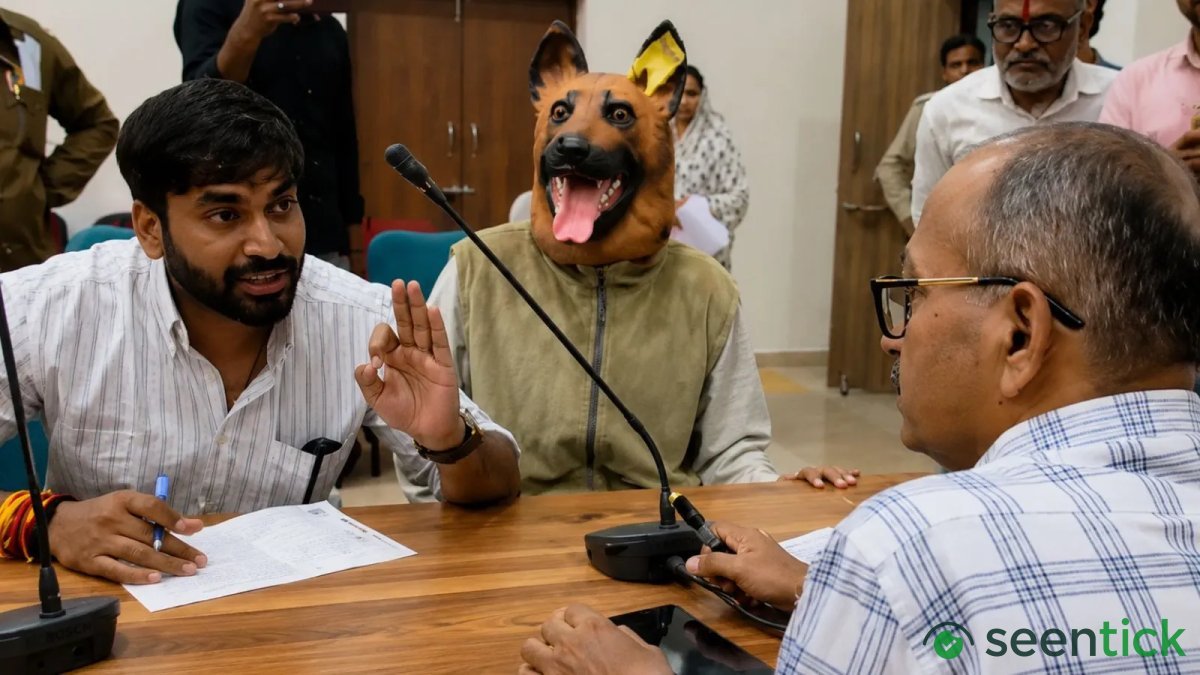 A man in a dog suit, a peculiar protest in Madhya Pradesh Collectorate office