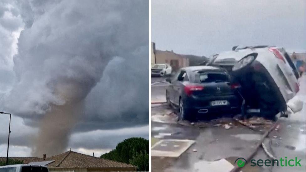 Moment tornado tears through southern France