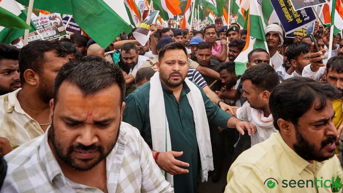 Tejashwi Yadav detained as RJD protests AK-47 firing, student crackdown