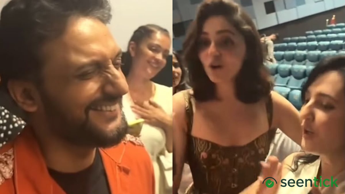 Aneet Padda and Charu Shankar sing about Mohammed Zeeshan Ayyub's perfectly styled hair at Hunkkaar premiere. Watch