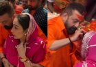 Sanjay Dutt applies sindoor on wife Maanayata's forehead at Lalbaugcha Raja, protects her from crowd. Watch