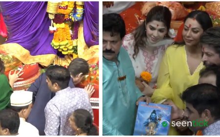 Shah Rukh Khan offers prayers at Lalbaugcha Raja, Gauri Khan and Suhana Khan join him for aarti. Watch