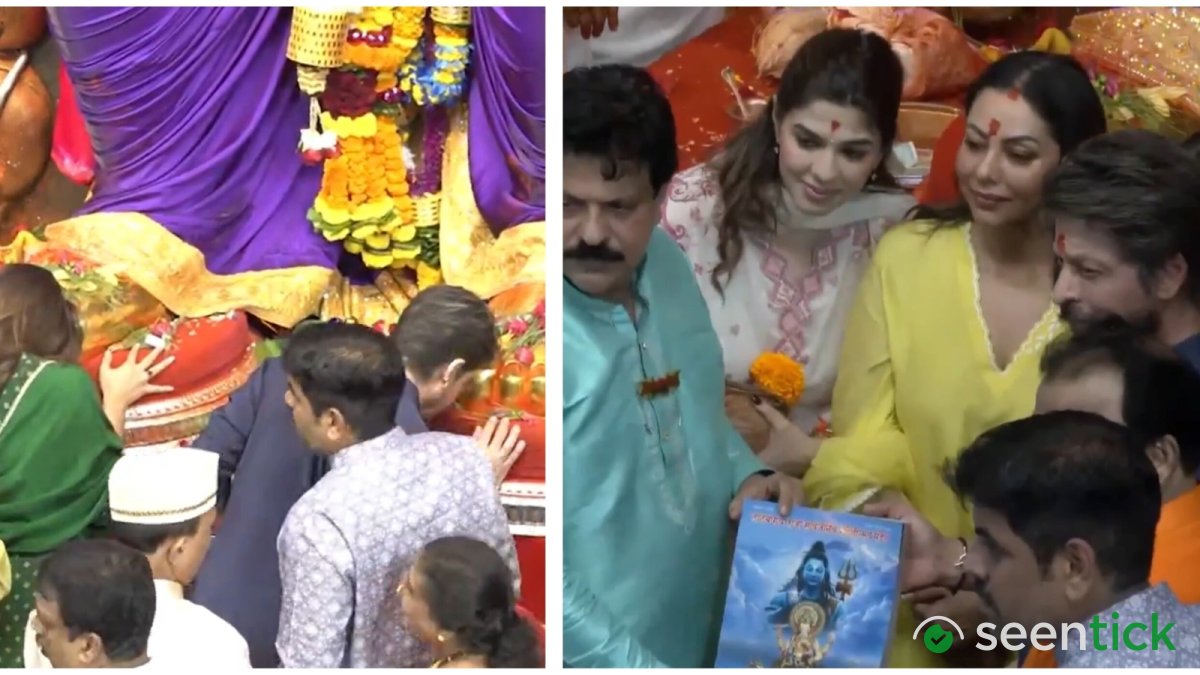 Shah Rukh Khan offers prayers at Lalbaugcha Raja, Gauri Khan and Suhana Khan join him for aarti. Watch