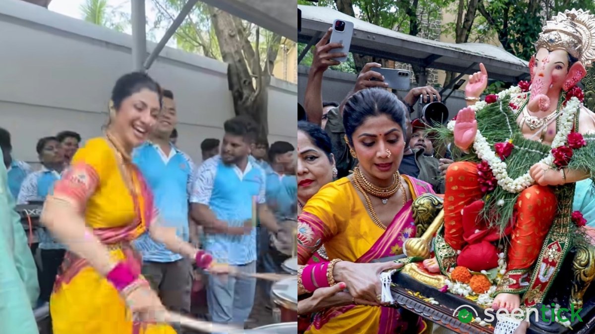 Shilpa Shetty plays dhol ‘like a pro’ at Ganpati Visarjan, dances with paparazzi; fans love her energy. Watch