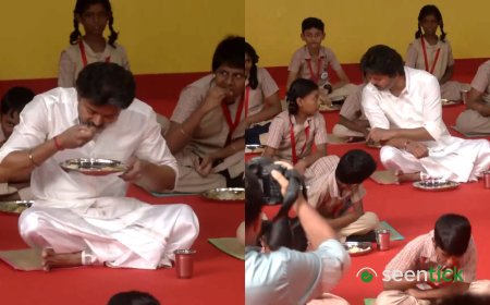 Tamil Nadu CM Vijay wins hearts as he serves pongal, sits on floor to have breakfast with school kids. Watch