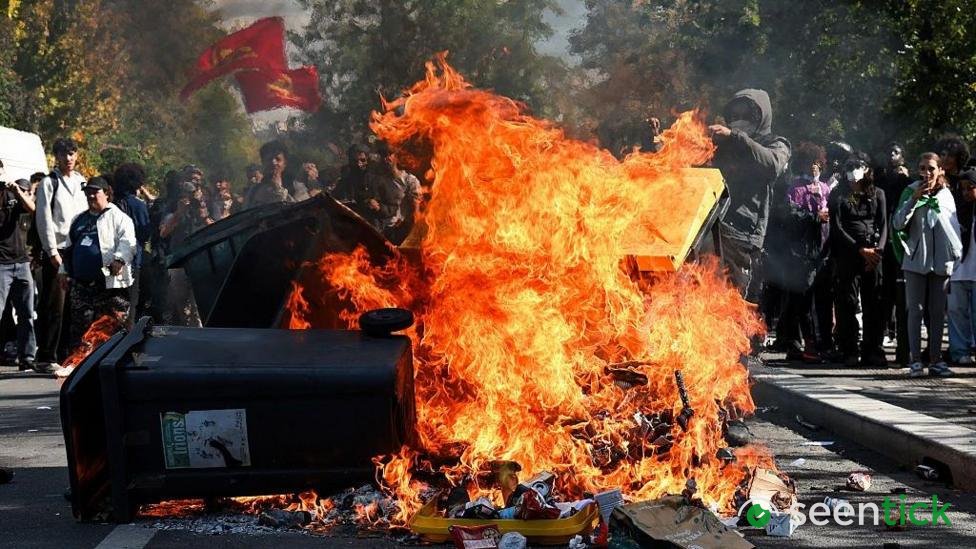 Fires break out at French schools as students protest nationwide