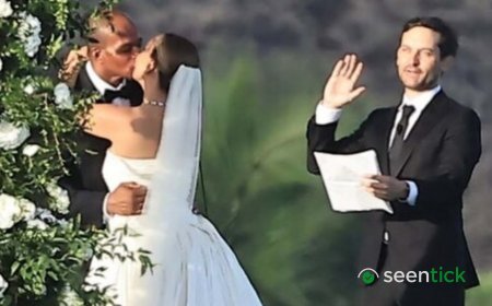 Tobey Maguire officiates ex-wife Jennifer Meyer's wedding to billionaire heir days after divorce; Leonardo DiCaprio, Jeff Bezos attend